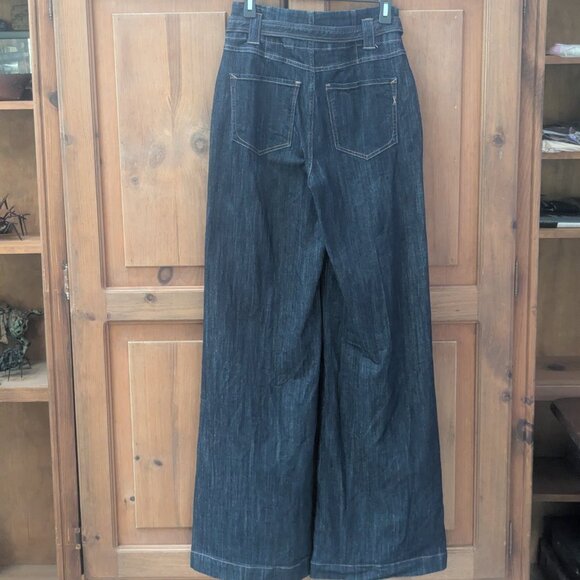 Express Dark Wash Denim Wide Leg Super High Rise Stretch Jean Size 6 Long - Picture 15 of 15